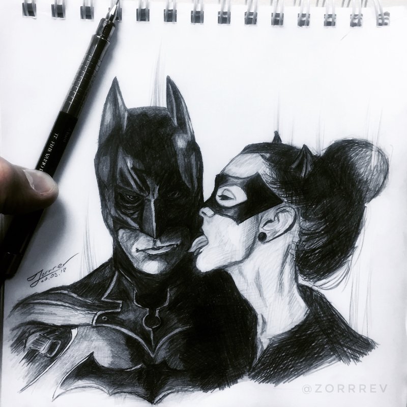 Бэтмен и женщина кошка рисунок карандашом