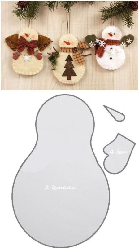 Новогодние игрушки из фетра Снеговик