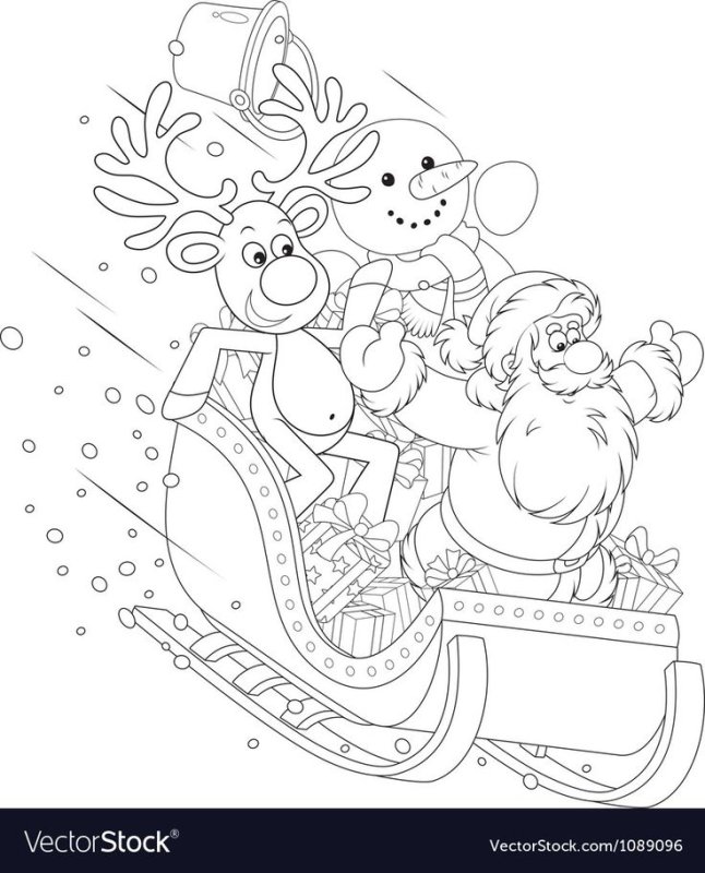 Дед Мороз на санках раскраска
