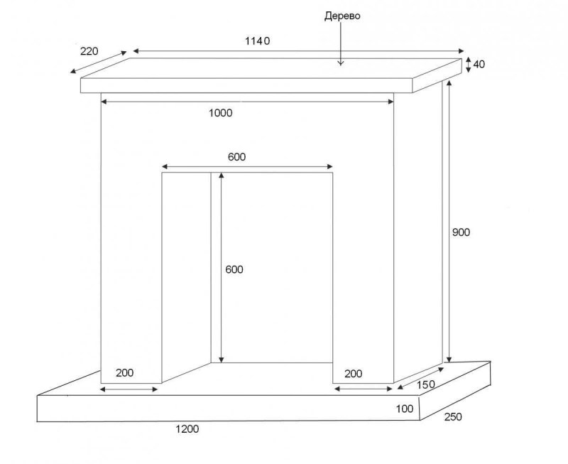 Чертеж фальш камина с размерами