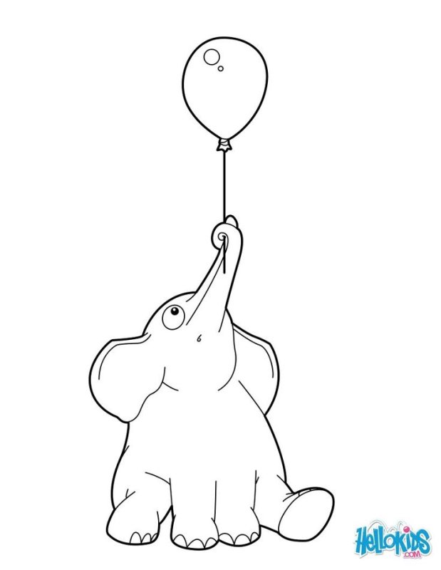 Слоненок с шарами раскраска