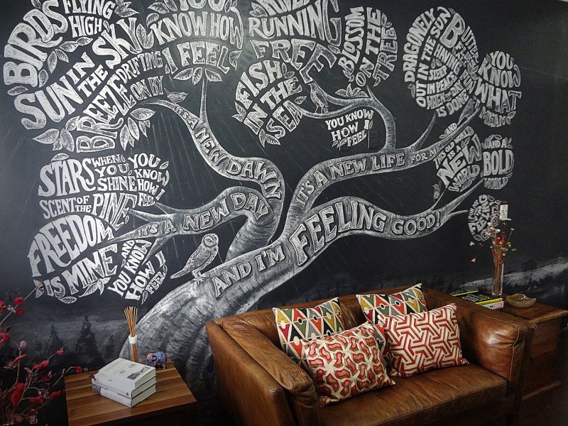 Дизайнерские надписи на стене