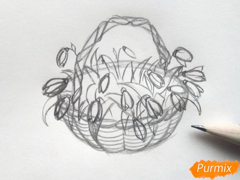 Корзинка с подснежниками рисунок