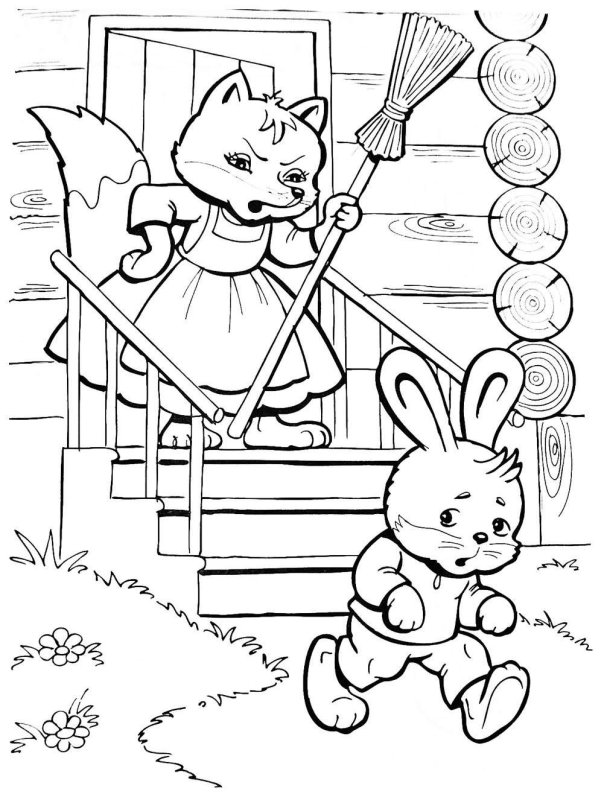 Раскраски для детей из сказки Заюшкина избушка