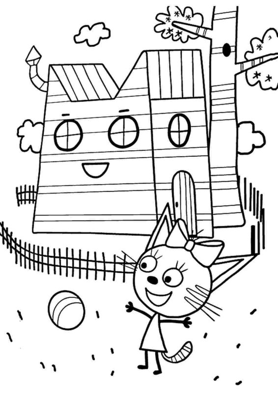 Три кота раскраска для детей