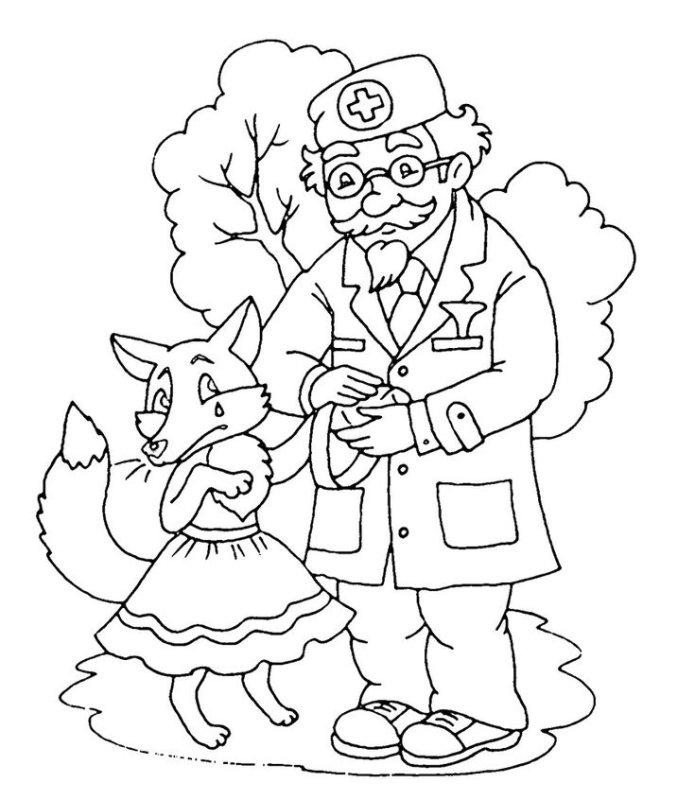 Айболит Чуковский раскраска для детей