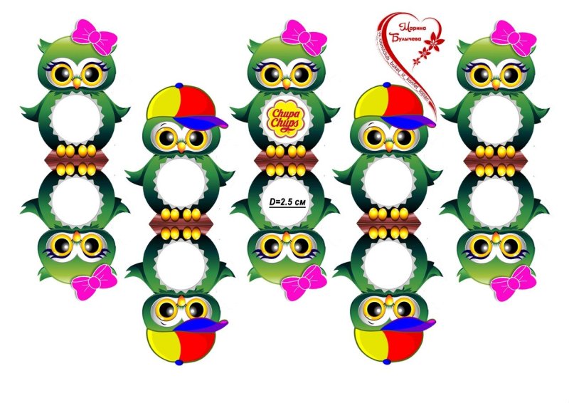 Шаблон Совы для Чупа чупса