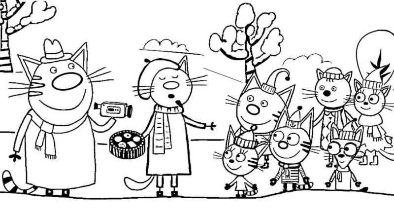 Три кота раскраска для детей