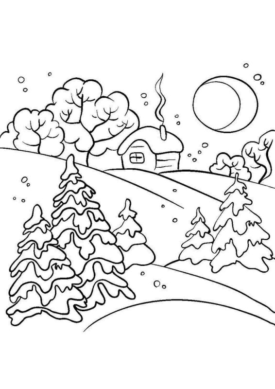 Зимний пейзаж раскраска