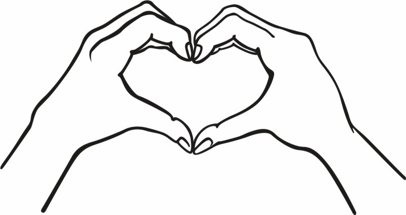 Сердце из рук раскраска