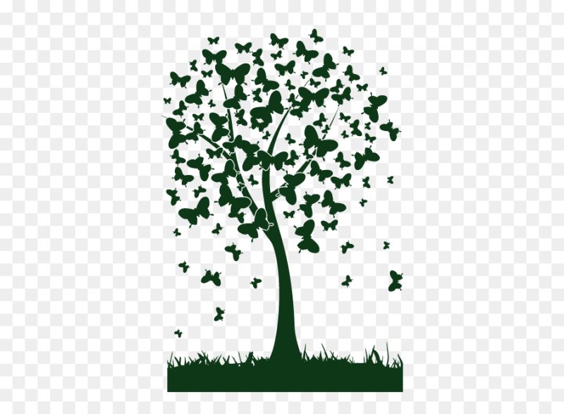 Трафарет дерево с бабочками