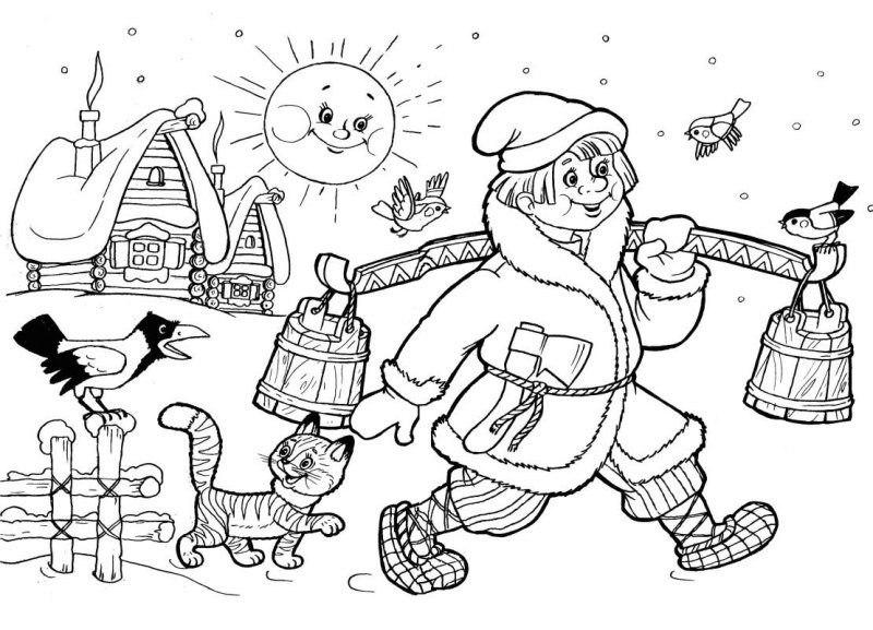 Сказка по щучьему велению раскраска Емеля