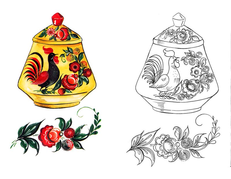 Народные промыслы - Хохломская роспись, Городецкая роспись.