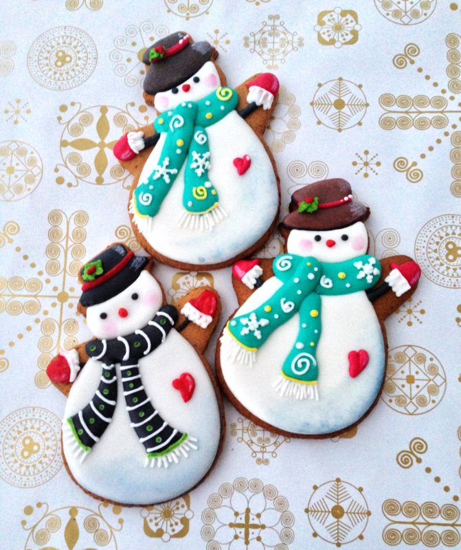 Имбирный пряник Снеговик роспись