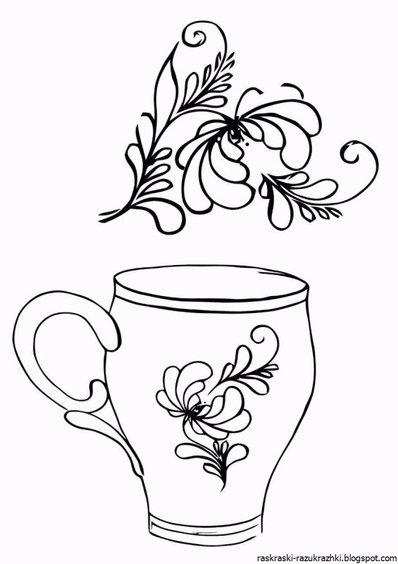Гжельская роспись чашка раскраска
