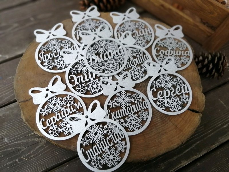 Именные новогодние шары из фанеры