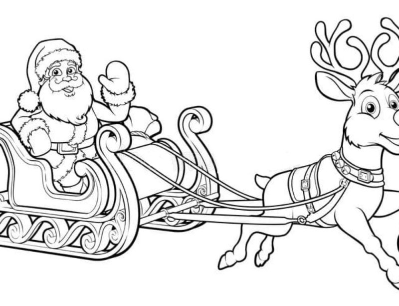 Дед Мороз на санях трафарет