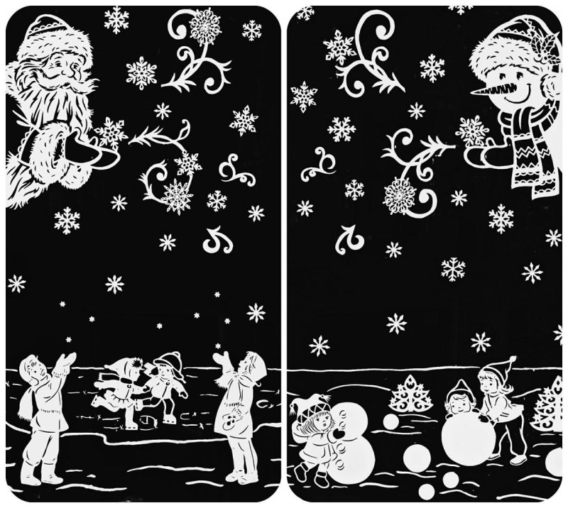 Снежинки трафареты и дед Мороз на окно