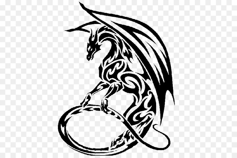Тату дракон чб