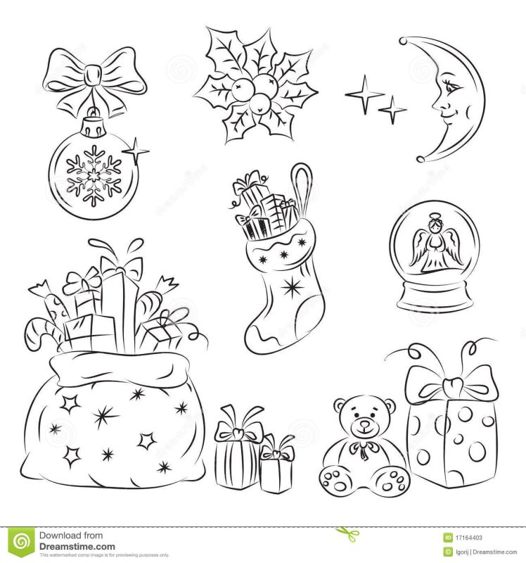 Новогодние Стикеры черно белые