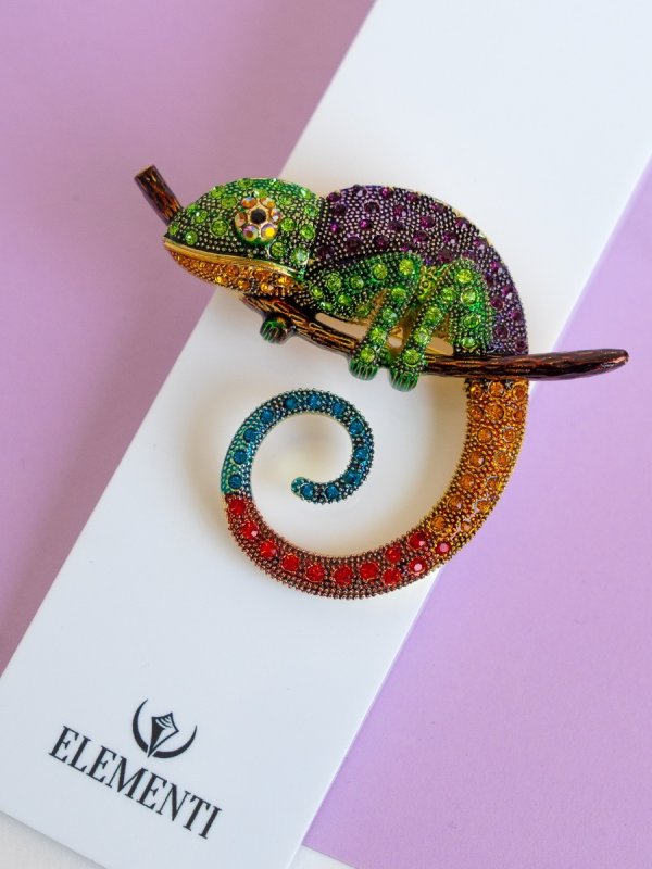 Брошь хамелеон серебро