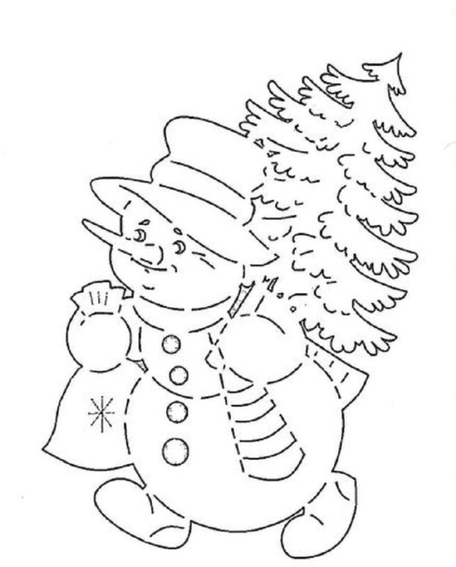 Снеговик трафарет для вырезания