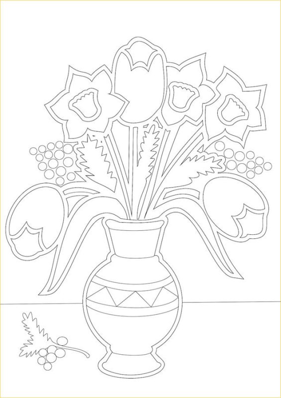 Ваза с цветами трафарет для рисования