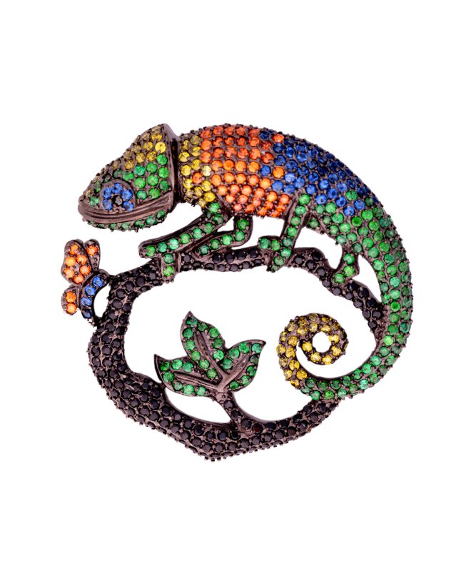 Хамелеон брошка из бисера