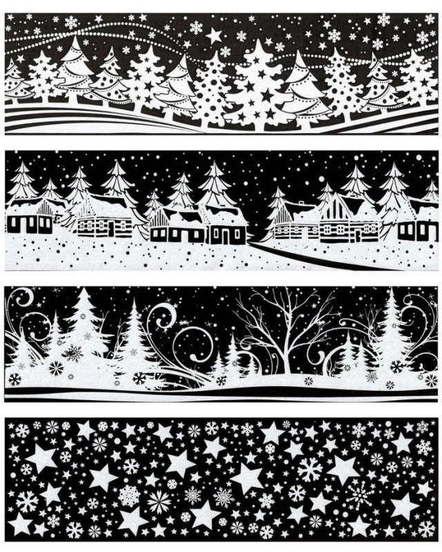 Трафареты на окна зимний пейзаж