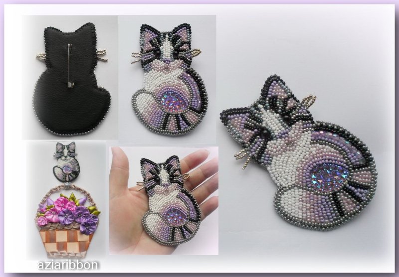 Брошь из бисера кошка