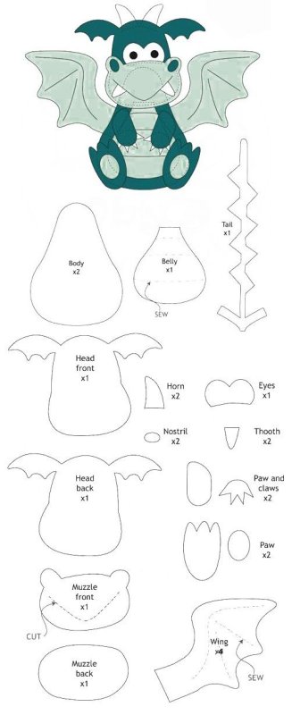 Дракон из фетра выкройка