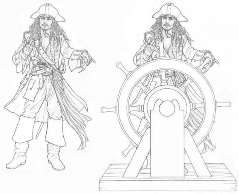 Раскраски пираты Карибского моря Капитан Джек Воробей