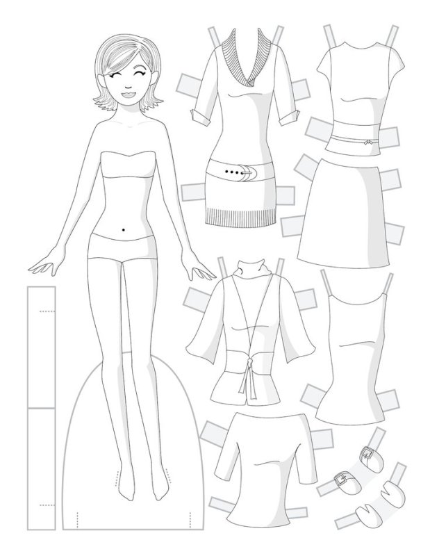 Раскраска кукла с одеждой