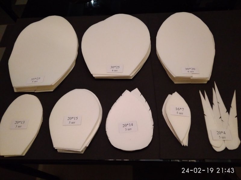 Размеры лепестков розы из изолона