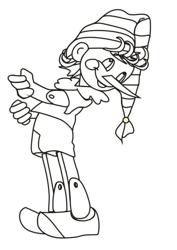 Буратино рисунок карандашом