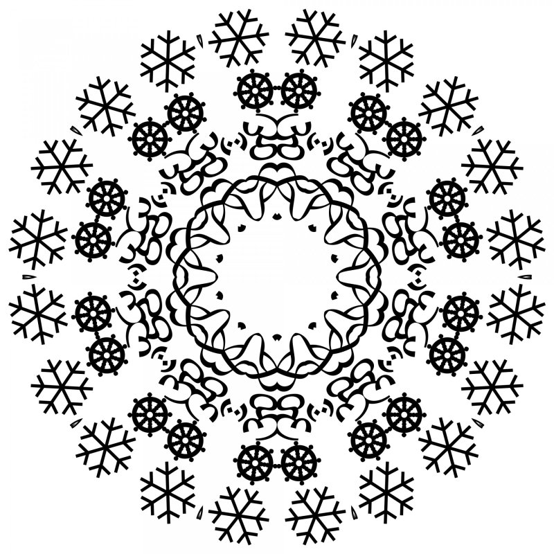 Снежинка в круге раскраска