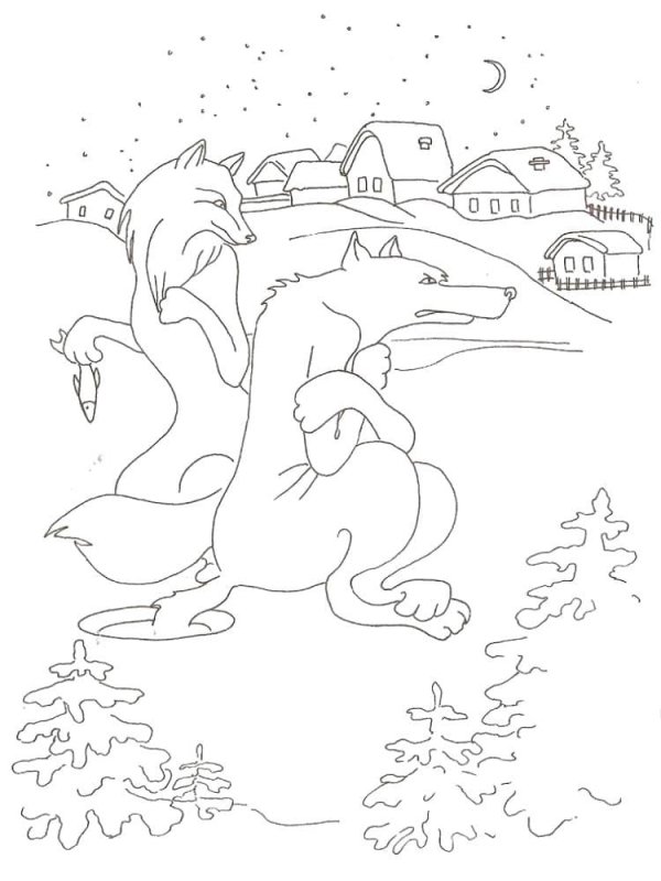 Волк и лиса раскраска