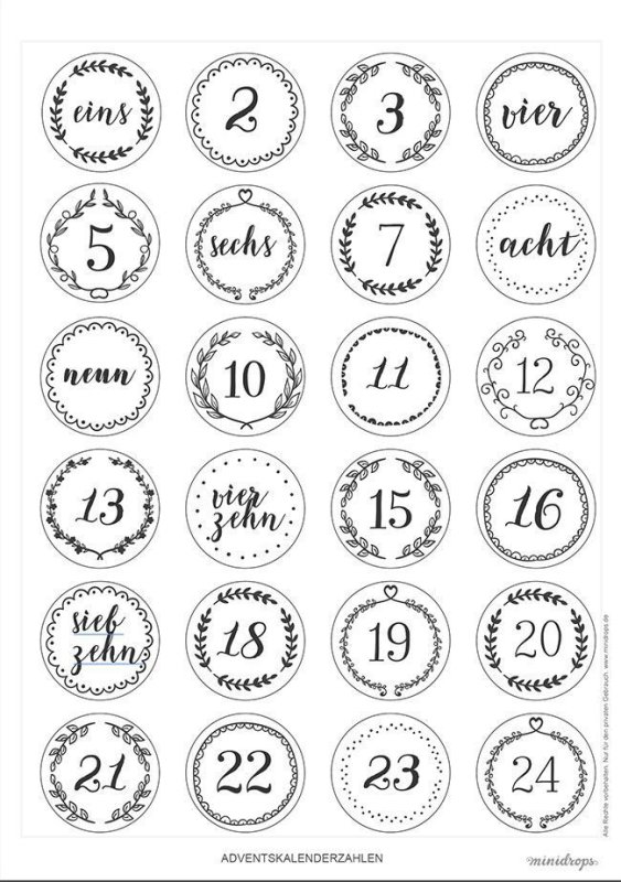 Наклейки цифры для адвент календаря