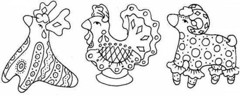 Козлик Дымковская игрушка контур