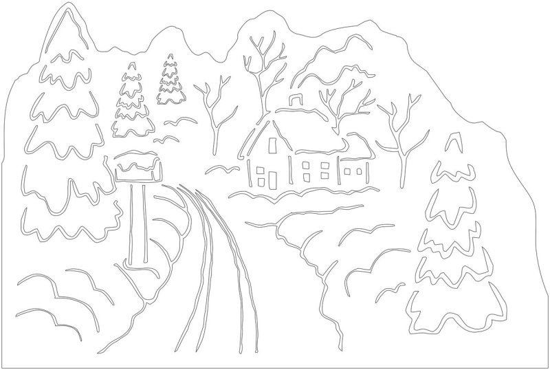 Новогодние пейзажи трафареты на окна