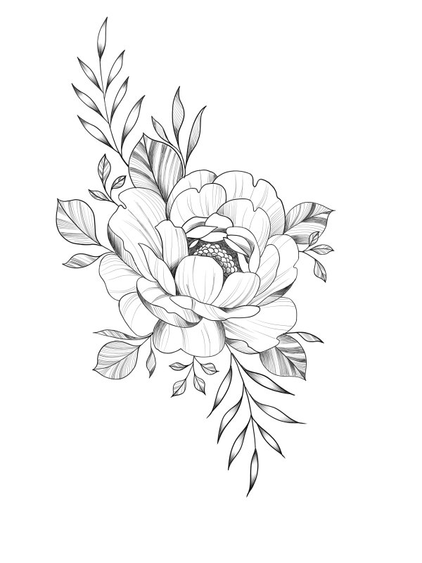 Тату пион чб