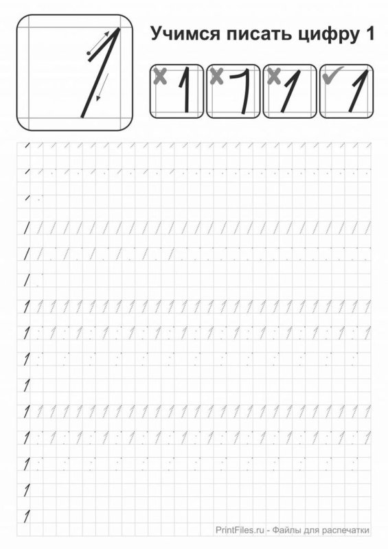 Цифра 1 пропись для дошкольников