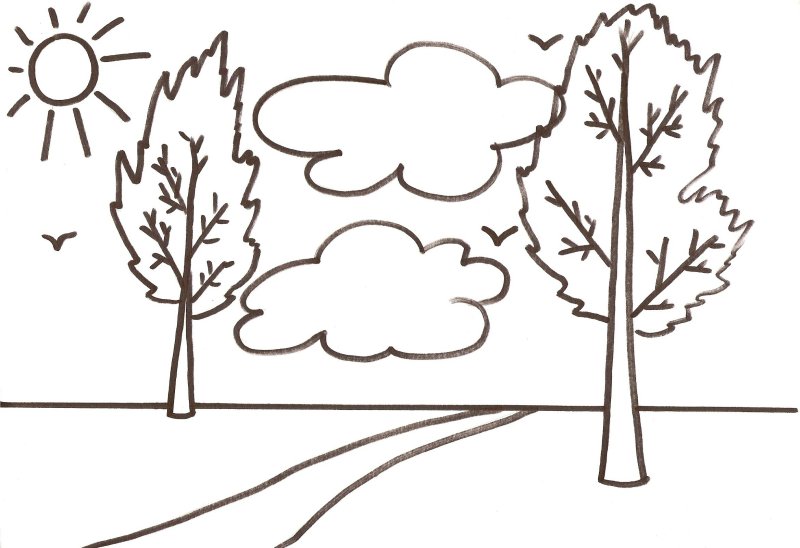 Осенний пейзаж раскраска