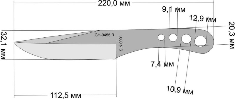 Метательный нож осетр чертеж