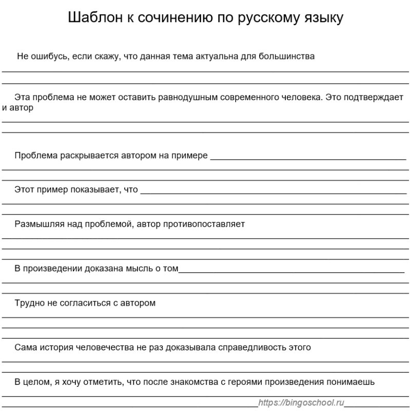 Шаблон сочинения ЕГЭ русский язык
