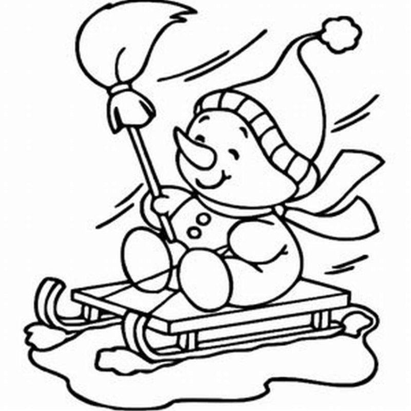 Снеговик на лыжах раскраска