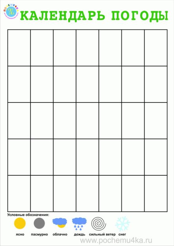 Календарь наблюдений за погодой в детском саду в старшей
