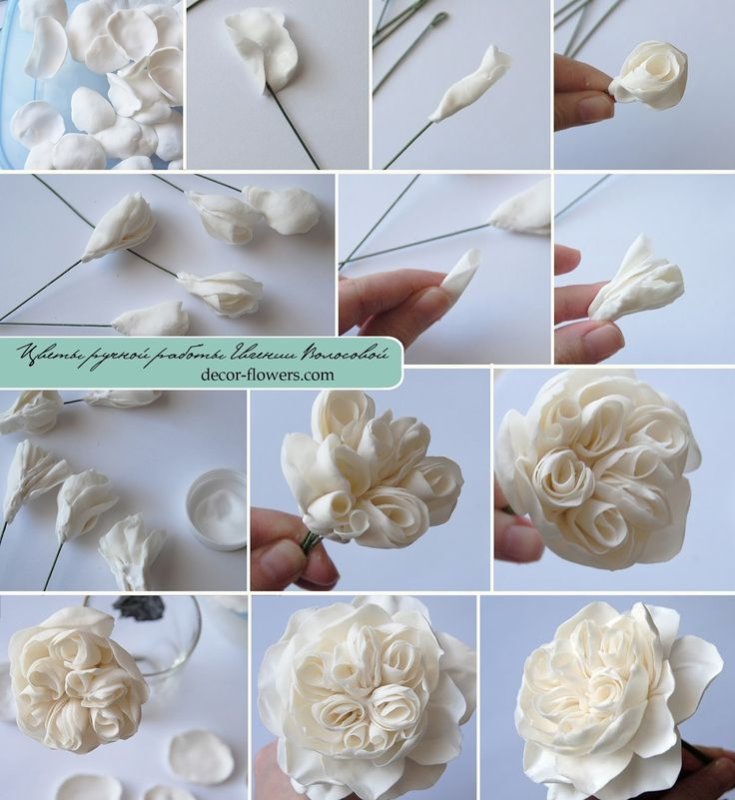 Пионовидная роза из холодного фарфора