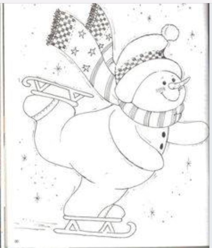 Снеговичок на коньках раскраска
