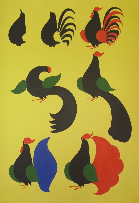 Элемент Городецкой росписи "Городецкий фазан"